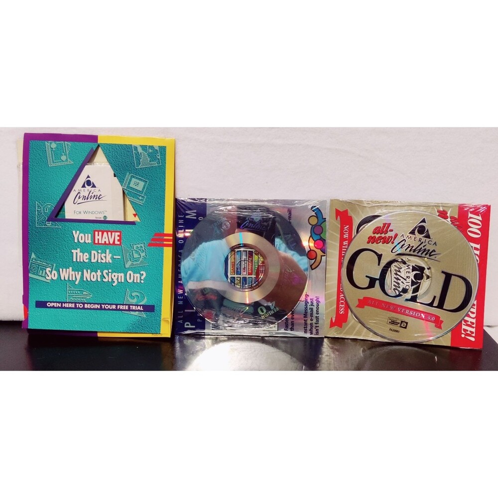 RARE America Online Lot of 3 Platinum, Gold, DOS Floppy Disc Sealed